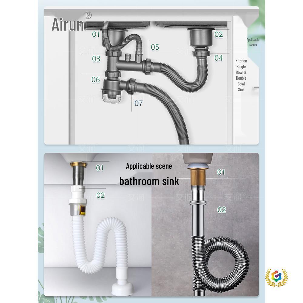 Silicone Kitchen Drain Pipe Sealing Ring, 1.5" T-shaped 45mm & 2" Convex 57mm Rubber Gasket