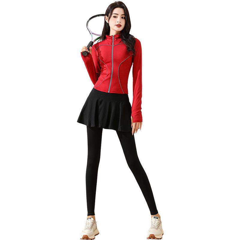 Women's Autumn Sportswear Set: Luminous Jacket, Skirt, Pants for Badminton, Tennis, Running, Yoga, Pilates, and Fitness.
