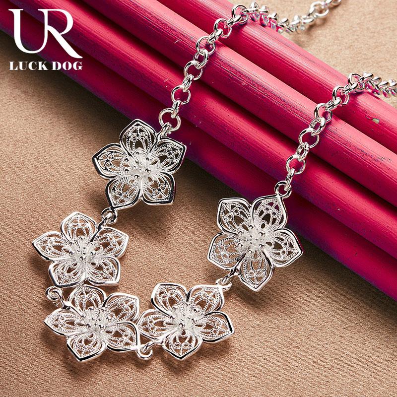 Colier cu cinci flori din argint 925 Bijuterii la modă pentru nuntă