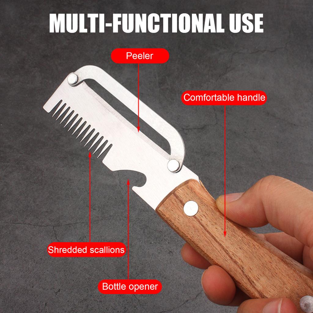 Multifunctional Stainless Steel Vegetable Slicer and Peeler with Wooden Handle for Shredding and Cutting Onions Carrots Cucumbers