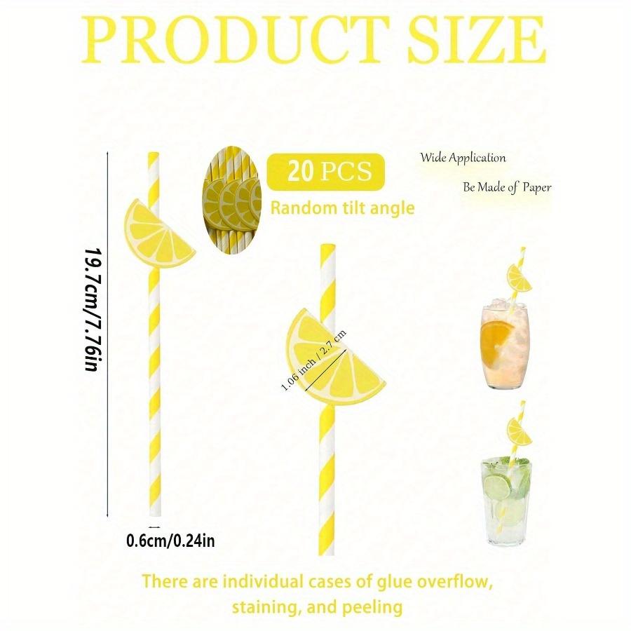 Lemon Paper Straws Disposable Cocktail Straws for Drinks Striped Straws, Individually Wrapped Plastic Straw with Lemon Shape