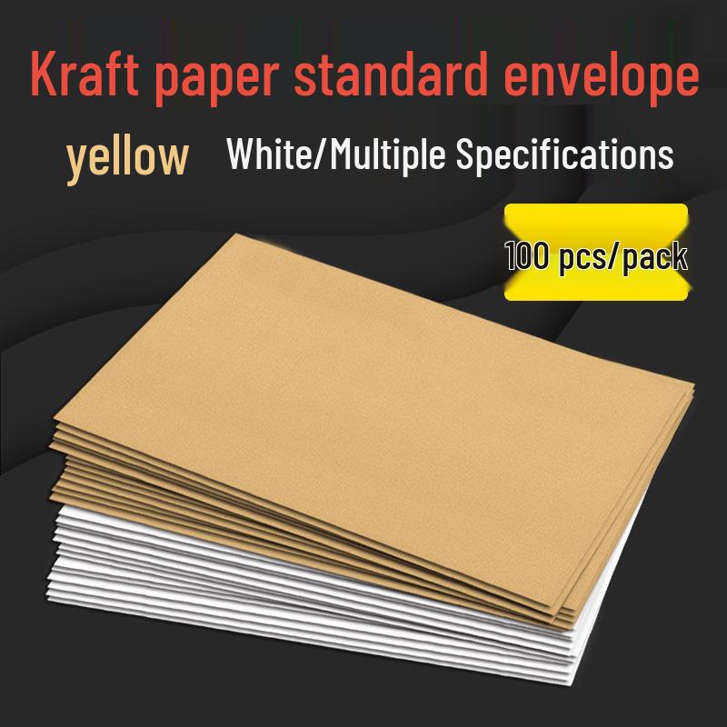 Set of 200 Kraft Paper Envelopes - Large, Medium, Small Sizes, Thick White & Yellow Receipt Pockets