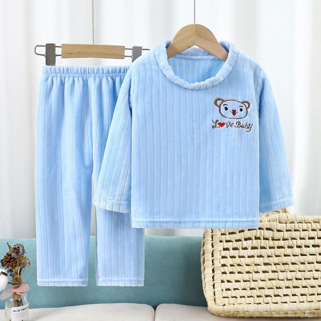 Thick Warm Flannel Pajama Set for Toddlers - Boys & Girls, Autumn/Winter Collection