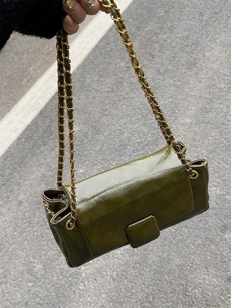 Retro Women's Underarm Shoulder Bags 2026 New Texture PU Leather Chains Messenger Bag Korean Temperament All-match Handbags