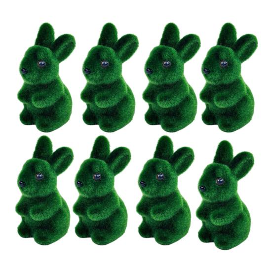 Artificial Moss Bunny Statue Realistic Furry Moss Flocked Rabbit Ornament Standing Foam Rabbit Figurine for Spring Easter Party Patio Desktop Decor