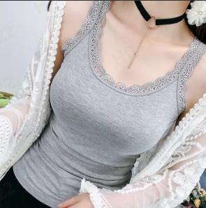 Lace Trim Splice Tank Top Sleeveless Stretch Slim Fit Camisole Layering Shirt for Women Casual Wear L