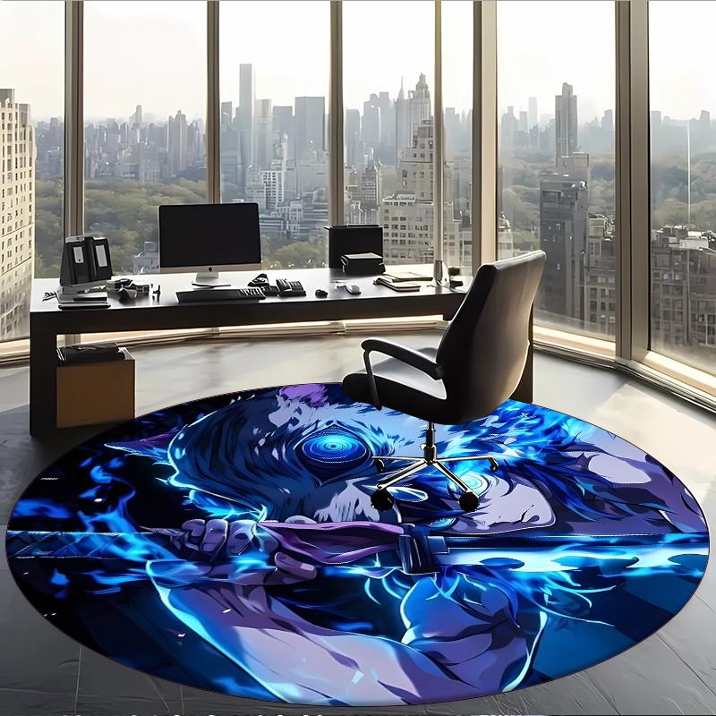 Hashibira (1) Round Office Rug Decorative Floor Rug for Office Bedroom Living Room and Home Space