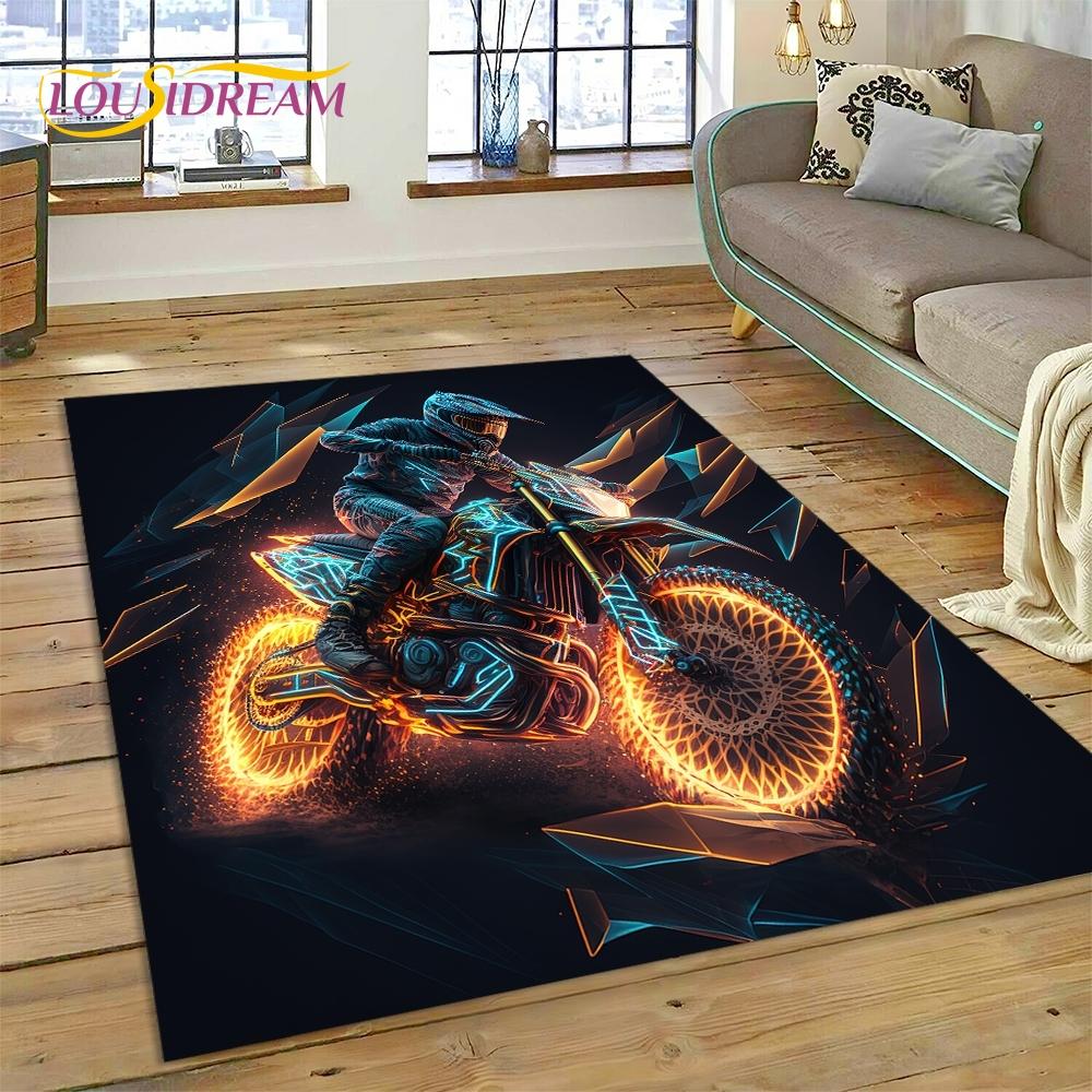 Motocross Modern retro Motorcycle Rug Carpet for Living Room Bedroom Home Decor,Floor Mat Non-slip Decoration for Sofa Doormat