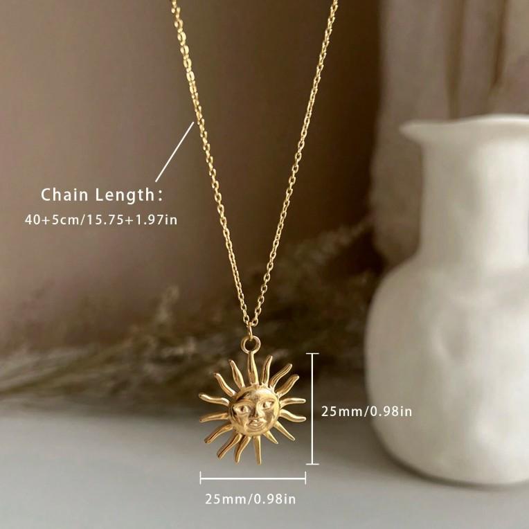 Retro Sun Abstract Stainless Steel Pendant Necklace for Women