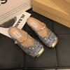 Flat Heel Toe Mary Jane Sandals Women's New Sequin Cloth Strap Sandals Comfortable Wearable Semi-slippers