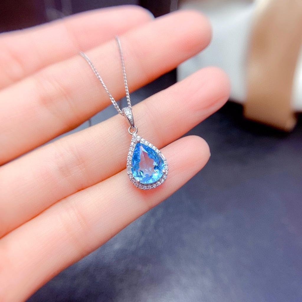 Imitation Natürlicher Schweizer Blautopas Set, Ring Anhänger, Ohrringe, Wassertropfen Stil, Glücklicher Citrin Halskette Für Damen