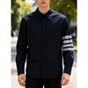 Tb Shirt for Women, Couple Style, Classic Four-Stripe Loose Casual Oxford Fabric Jacket, Long-Sleeve Patchwork Base Shirt for Men