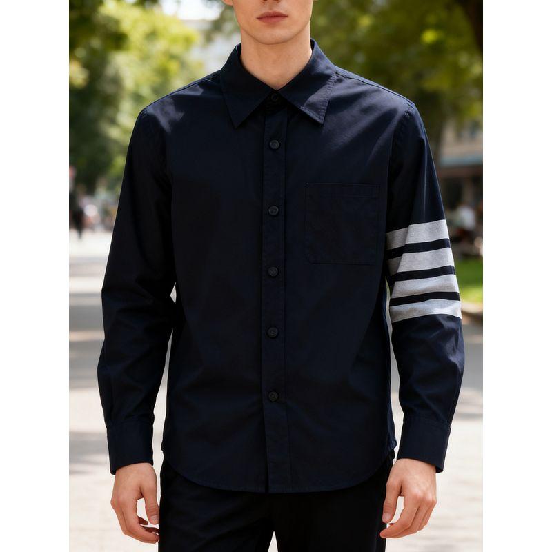 Tb Shirt for Women, Couple Style, Classic Four-Stripe Loose Casual Oxford Fabric Jacket, Long-Sleeve Patchwork Base Shirt for Men