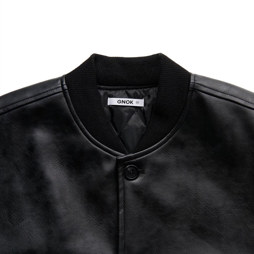 Gnok Leather Varsity Jacket [Black]