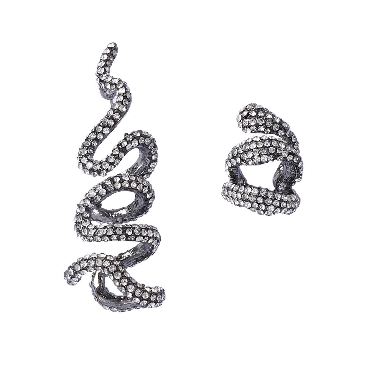Личность Изысканный Тренд Холодный Ветер Сплав Полностью Алмазный Скрученный Змей Асимметричные Серьги-Застежки Серьги Женские Серьги серебряный