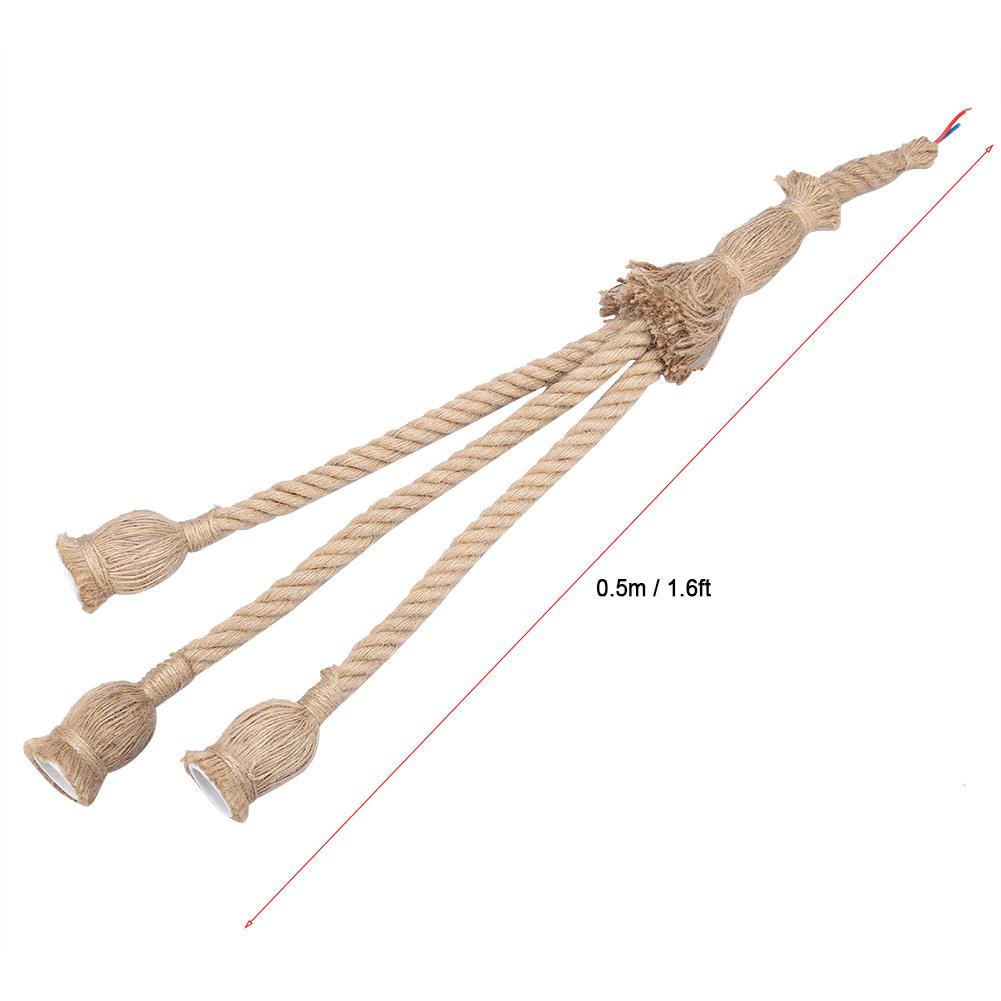 0.5m E27 Vintage Hemp Rope Ceiling Light Base Pendant Lamp Bulb Holder 85-265V (3*holder)