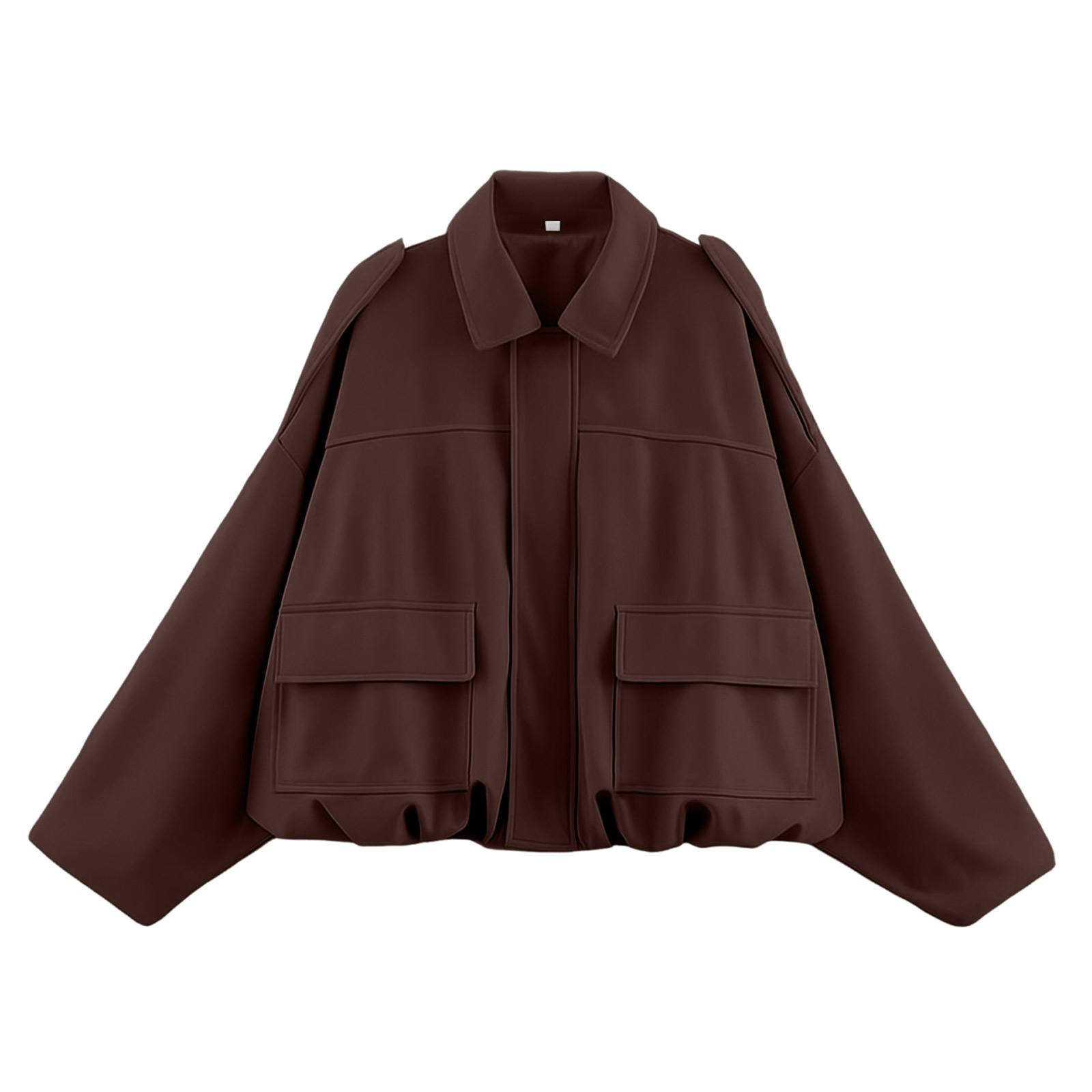 

Жіноча однотонна модна куртка з довгим рукавом на блискавці, повсякденний топ L кавовий