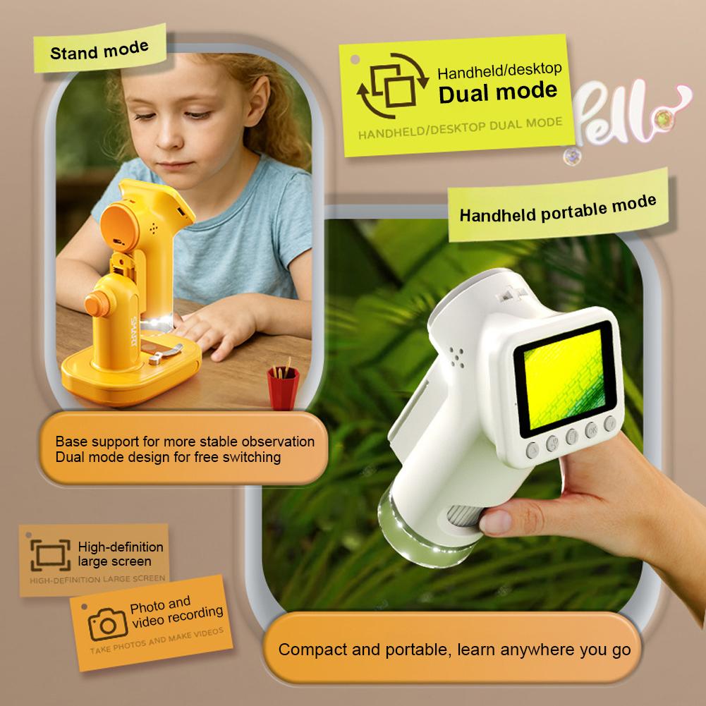Microscope for Kids 100-1600X Electronic Digital Microscope with 2In Screen Handheld Microscope Camera for Scientific Experiment