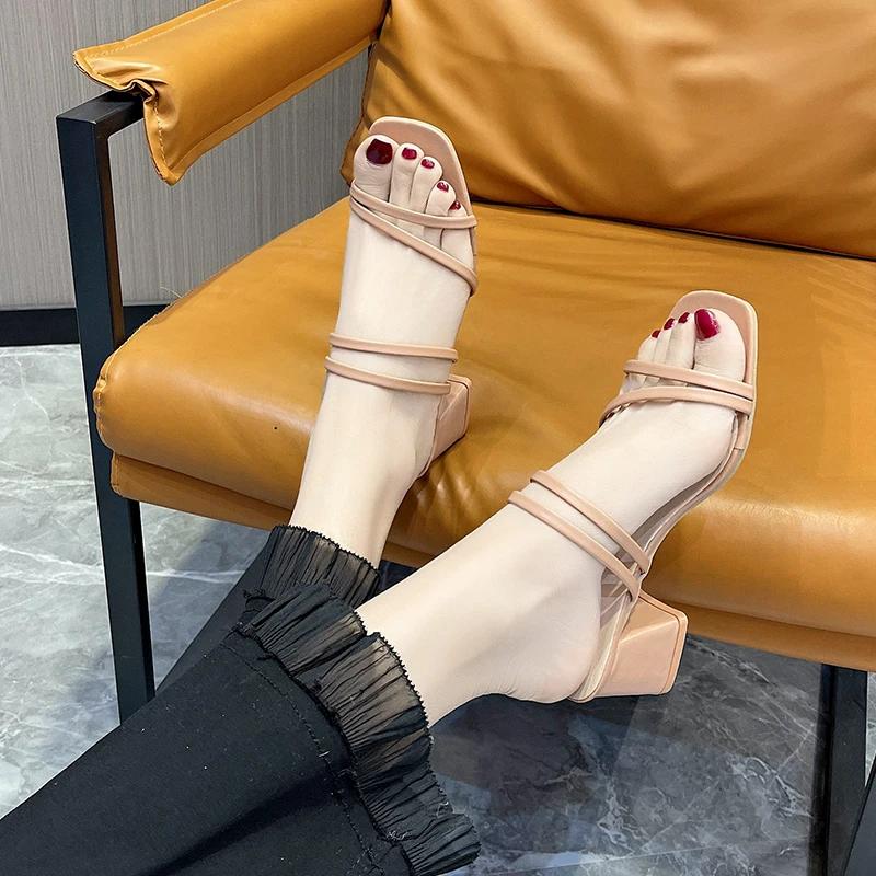 Ladies Sandalias Wedge Shoe  New Summer Casual Female Shoes Women High Heel Sandals Woman Square Heel Open Toe Ankle Strap