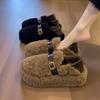 Mao Mao Shoes Wear Spring Thick-soled Belt Buckle Maternity Shoes To Keep Warm, One Pedal Lamb Wool Cotton Shoes Lazy Shoes