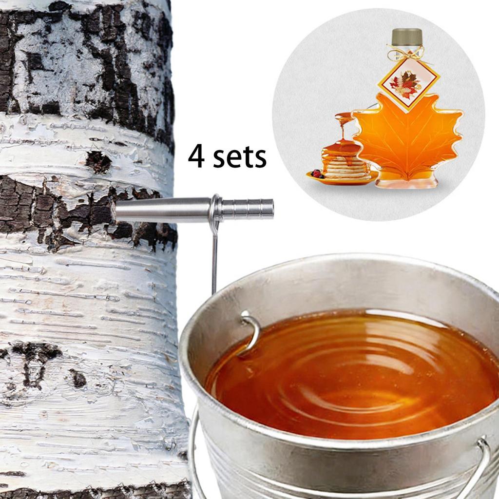 4 Pieces Professional Maple Tree Syrup Tap Kit with Hooks for Home Yard