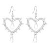 Spiked Heart Dangle Earrings With Red Drop Charms Gothic Style Silver Tone Earrings For Women