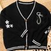 Cardigan Femei Cardigan Șarpe Stea Rep Taylor Broderie Decolteu în V Încheiat cu Nasturi Pulover Tricotat Negru Toamnă Iarnă