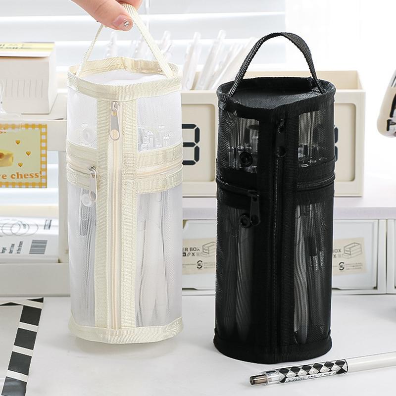 Mesh Dual-Use Makeup Brush Storage Bag Portable Brush Case Simple Large Capacity Brush Bucket Holder Travel Stand-Up Pouch
