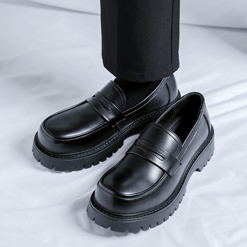 Mens Casual Business Office Formal Dress Shoes Slip-on Original Leather Shoe Black Stylish Platform Loafers Gentleman Footwear