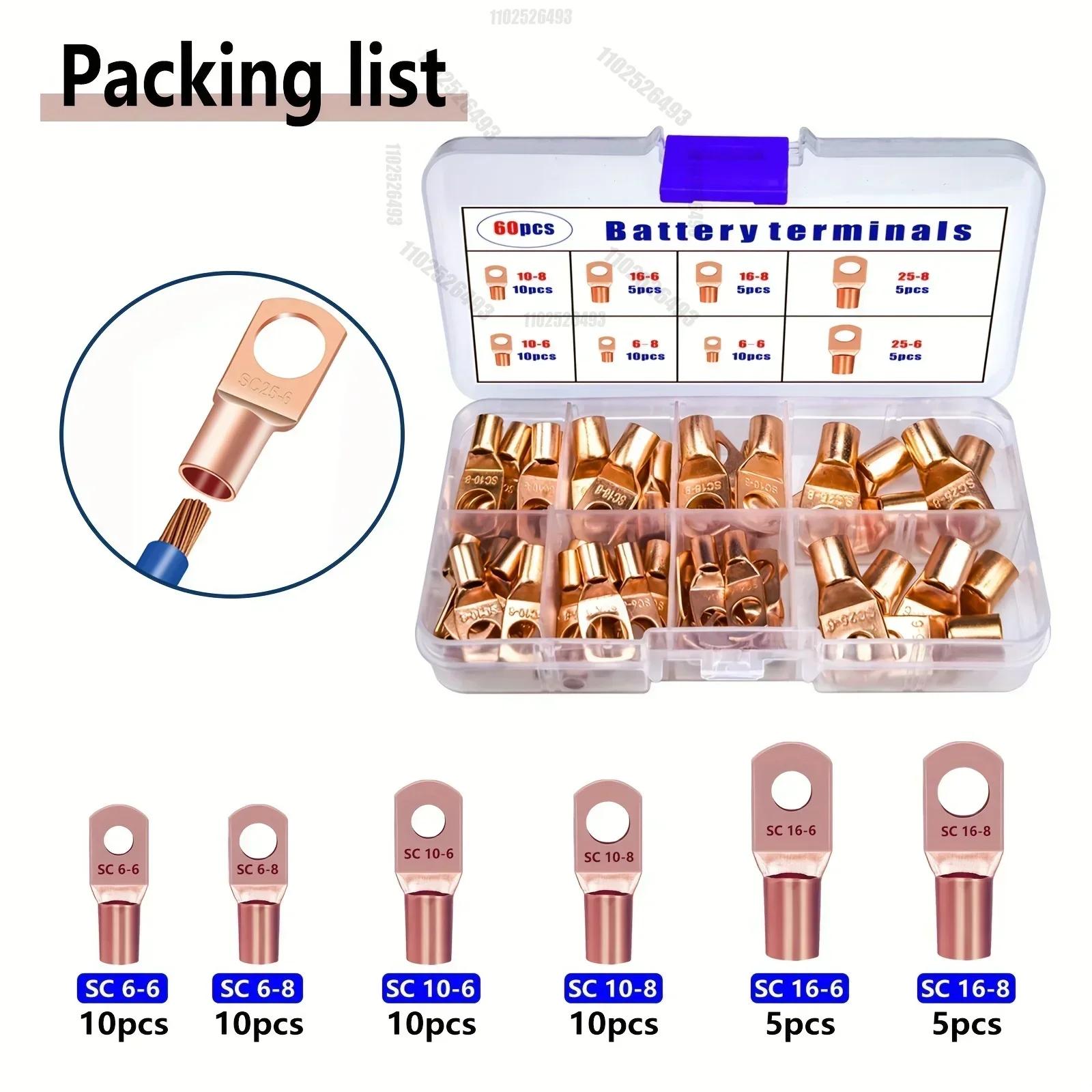 

60pcs Wire Lug Connector Ring SC6-25 Copper Connectors Bare Cable Electric Crimp Terminal Connector Kit New
