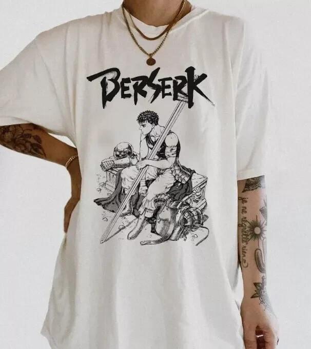 Унисекс Футболка A%nime, Футболка berserk, Винтажная японская манга Футболка для мужчин и женщин, Унисекс Футболка S