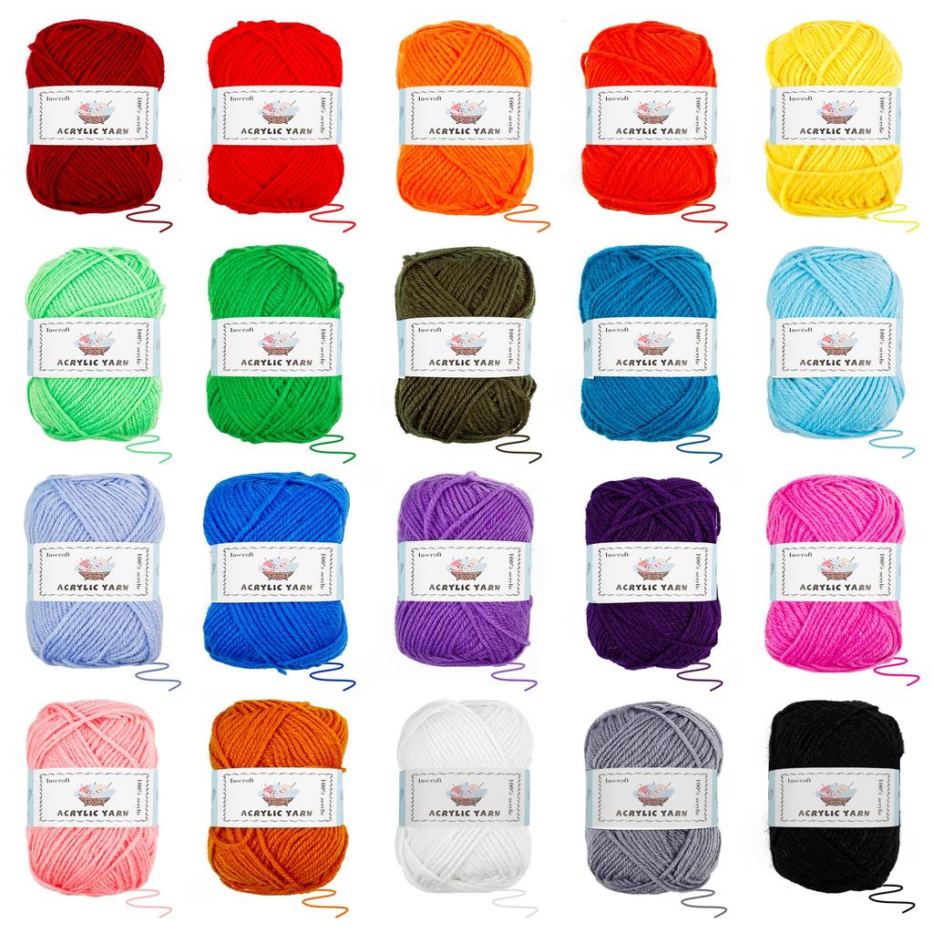 Inscraft Crochet Kit 20 Colors Acrylic Yarn 105 Pcs Bundle for Beginners & Pros