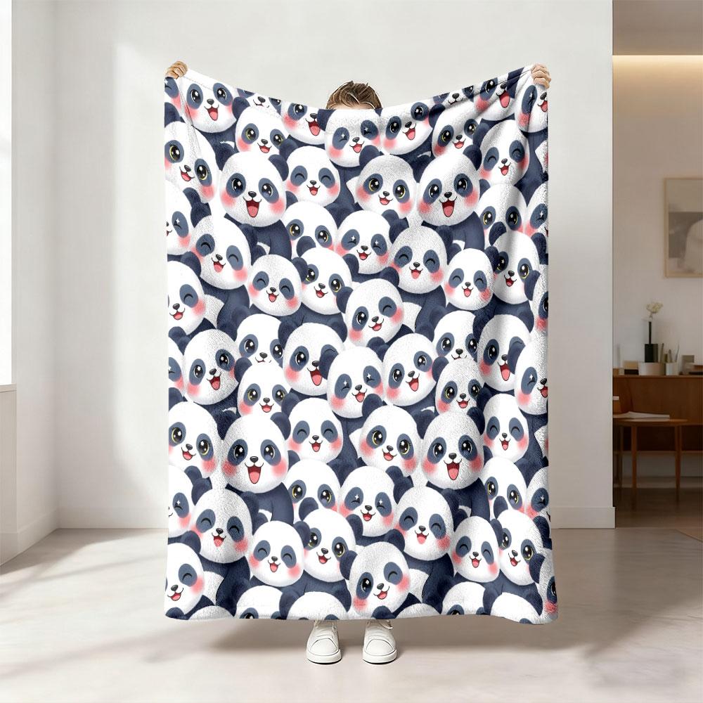1pc Cute cartoon giant panda Print 230 Flannel Blanket Multiple Sizes Soft Comfortable Nap Time Machine Washable Cover Blanket