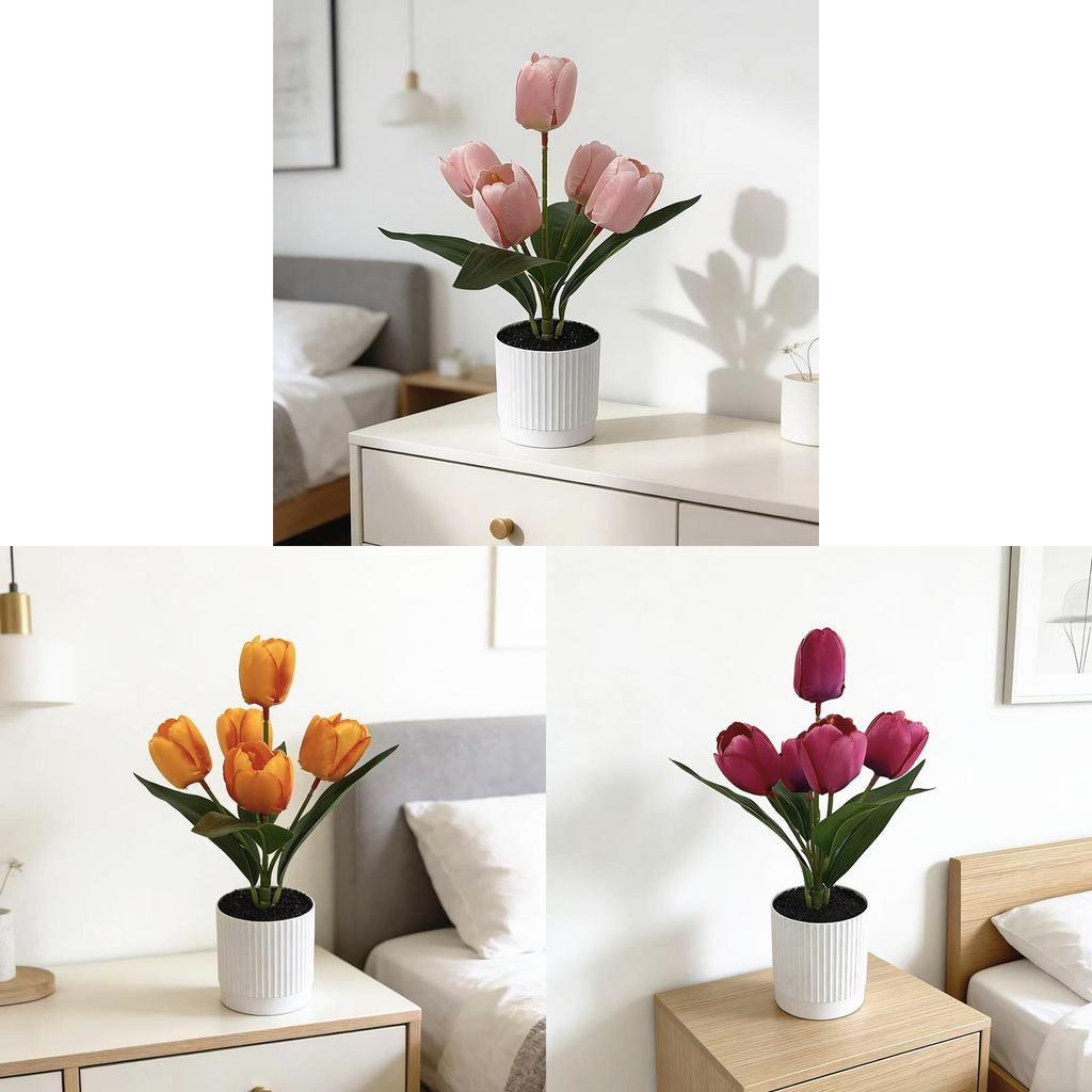 Tulip Artificial Plant Decor With Plastic And Silk For Wedding Photography And Home Interior