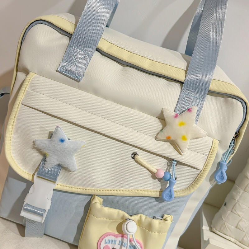 Campus Large Capacity Student Shoulder Bag Women's Contrast Color Tote Bag