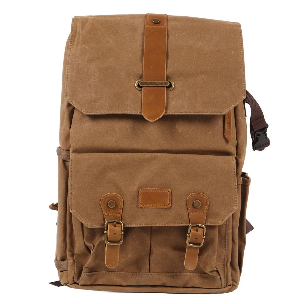 Camera Backpack Khaki Canvas and Oxford High Capacity Adjustable Waterproof Photography Backpack