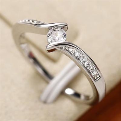 Sterling  Engagement Wedding Rings for Women Round Cubic Zirconia Simple Elegant Female Accessories Fashion Jewelry