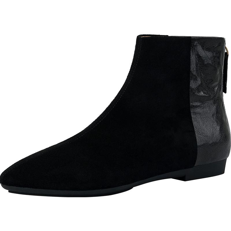 Fashion 2025 NEW Autumn Ankle Boots Kid Suede Leather Women Shoes Pointed Toe Zipper Modern Boots Low Heel Chelsea Boots