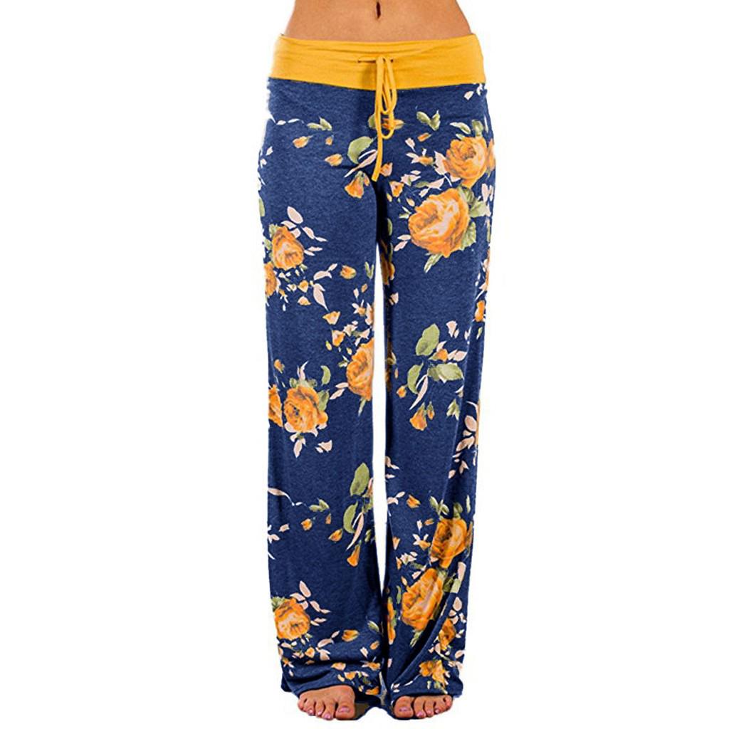 

Женские удобные эластичные широкие брюки Palazzo с цветочным принтом и завязками S жёлтый