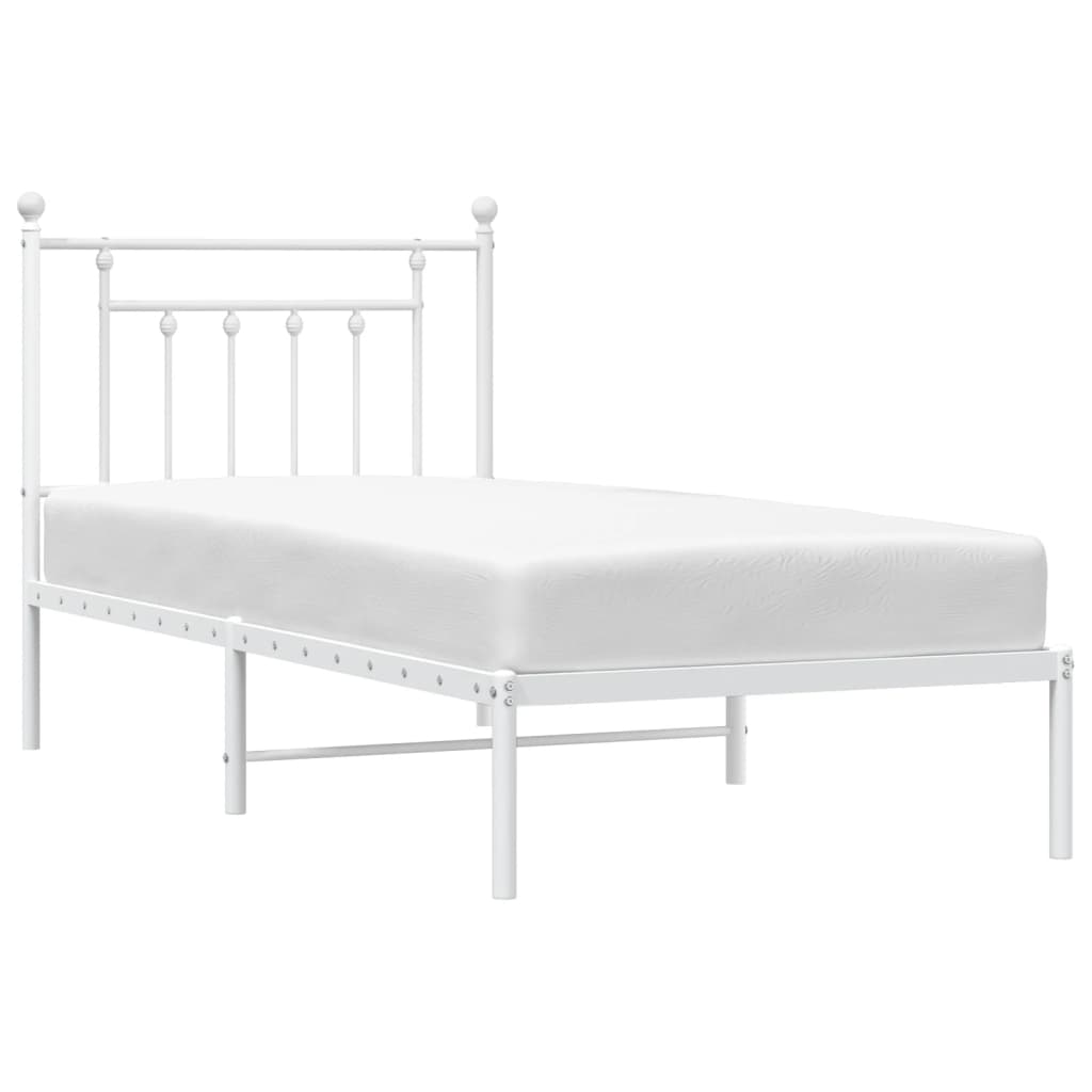 Vidaxl Metal Bed Frame with Headboard, White, 80X200 Cm