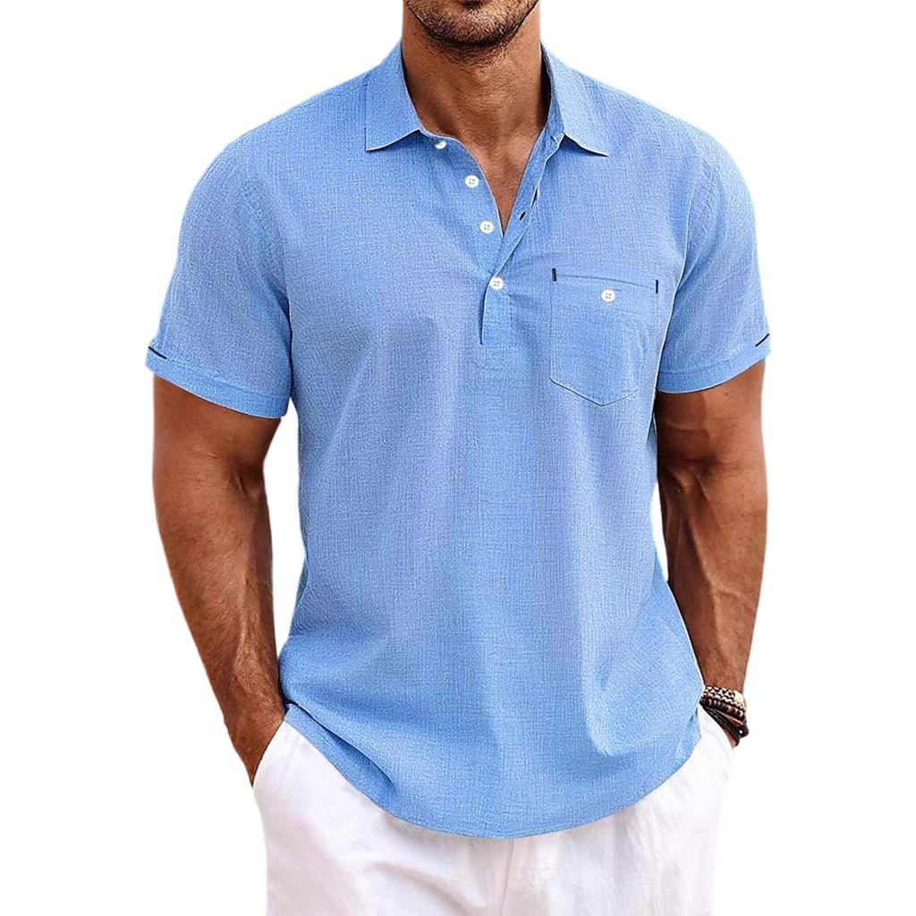 Men'S Casual Button Decoration Lapel Short Sleeved Shirt Top