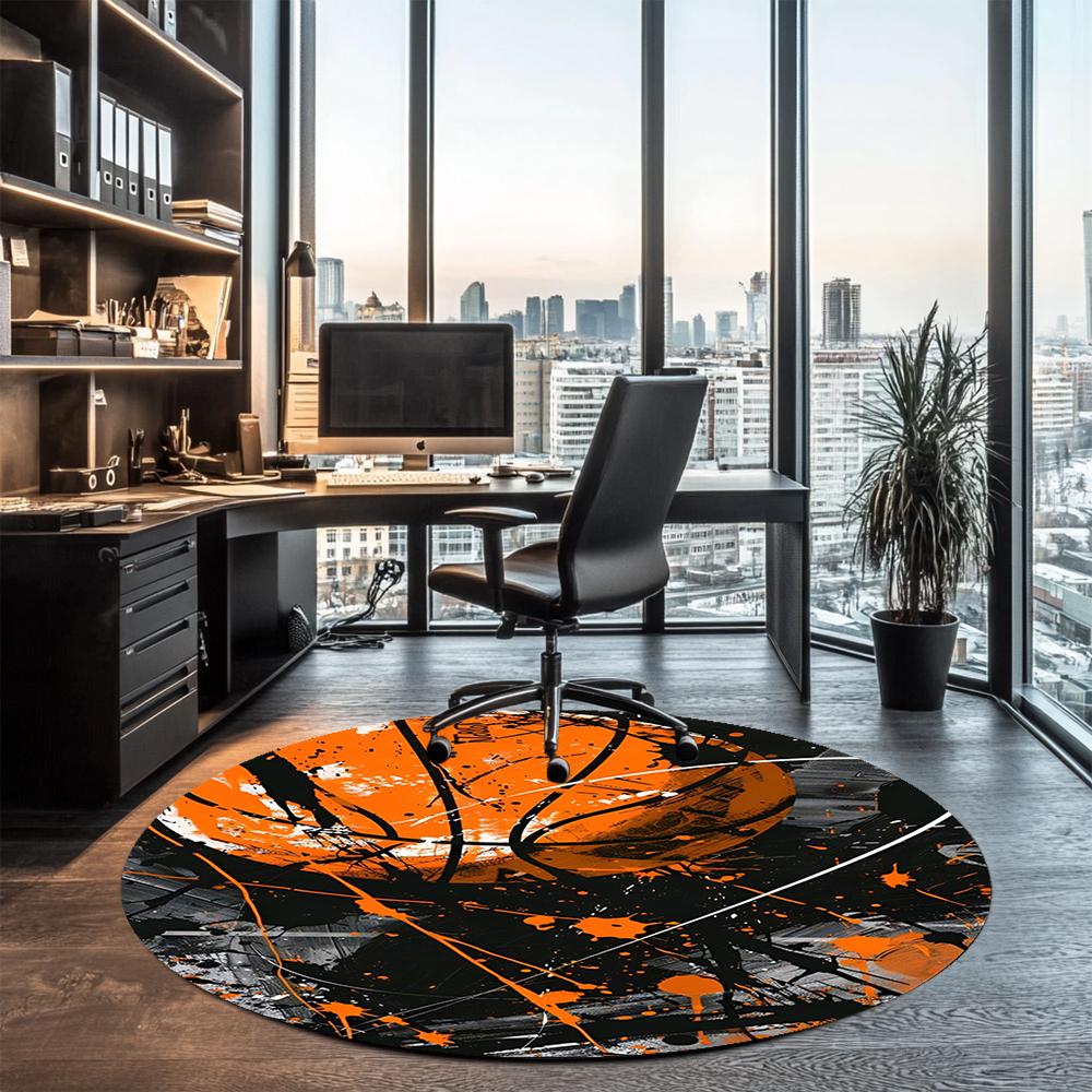 basketball Printed Round Rug Carpet Chair Rug Area Rug Entryway Doormats,for Office Chair Living Room Bedroom Kitchen Room.