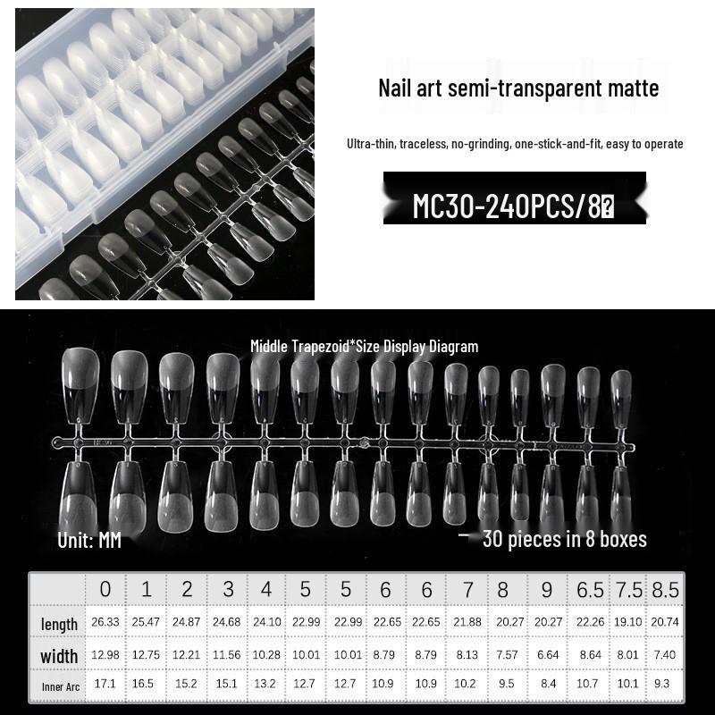 Ultra-Thin Matte Nail Art: Seamless False Nail Tips, Full/Half Cover, 240-Piece Box.