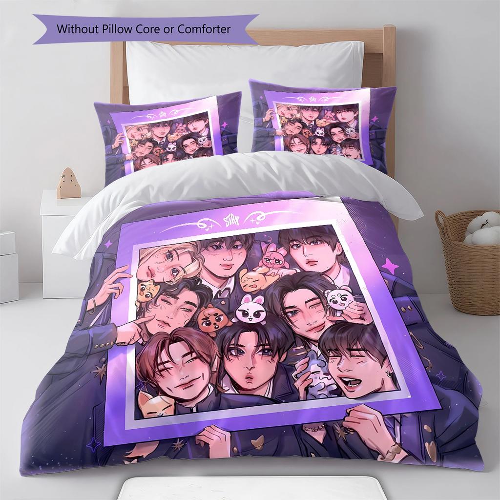 Literie à motif SKZ, Ensemble couette Housse de couette Taie d'oreiller Cadeau d'anniversaire pour la maison (1 housse de couette + 2 taies d'oreiller, sans garniture.)