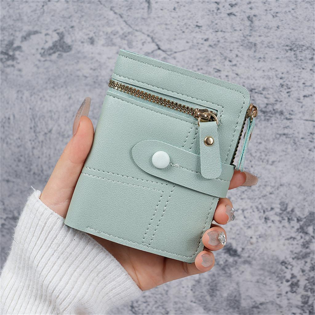 Compact Slim Wallet for Women Featuring Multiple Card Slots, a Zipper, And Button Closure
