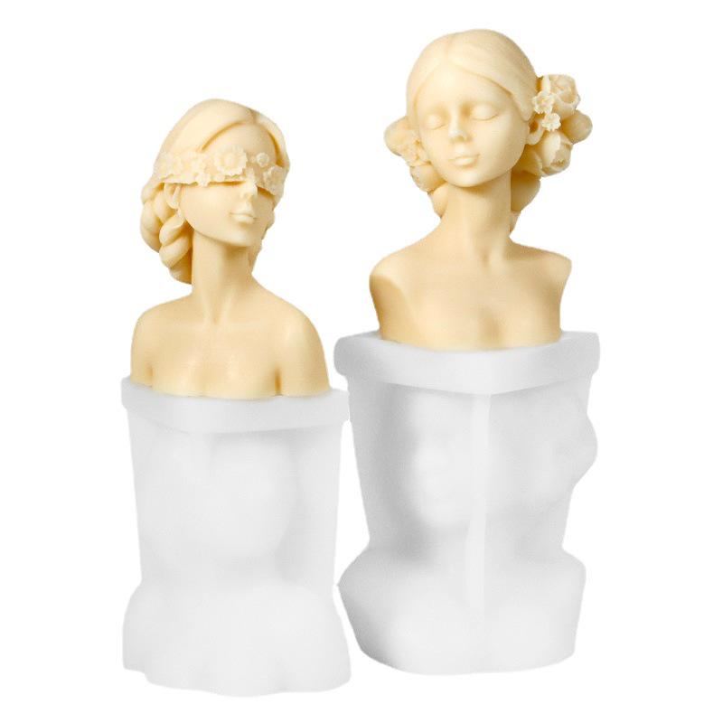 Blindfolded Girl Aromatherapy Silicone Mold: Rose Flower, Closed Eyes, Beautiful Woman Portrait, Diffuser Stone, Candle