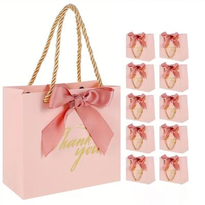5/10pcs Pink Thank You Gift Bags - Reusable & Durable Paper Bags with Stylish Handles - Perfect for Birthday, Wedding Party Favors