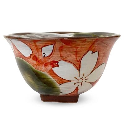Studio Sho Rice Cherry Blossom Hasami Made In Japan 180405 ~ Square-footed Bowl, Red, Oribe-style, Pattern, Ware, /