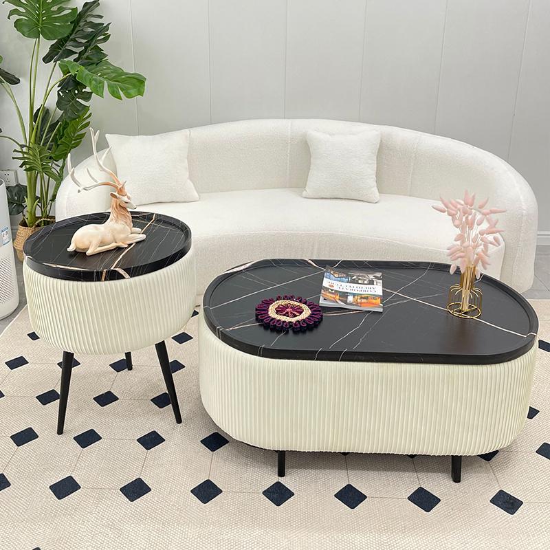 Stylish Compact Storage Combo: Round Coffee Table & Sofa Side Table Set