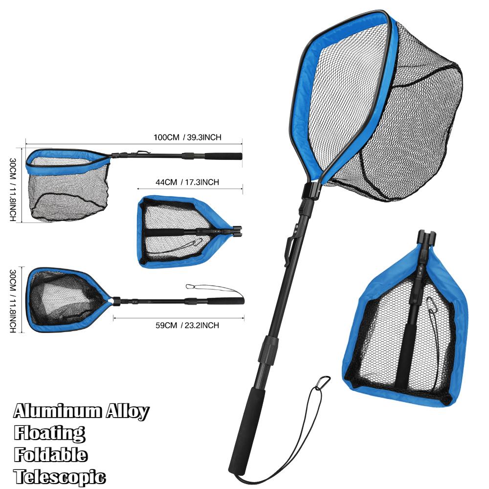 Collapsible Fishing Landing Net with Telescoping Pole Handle Extend to 190cm 100cm 80cm Fishing Net For Saltwater Freshwater